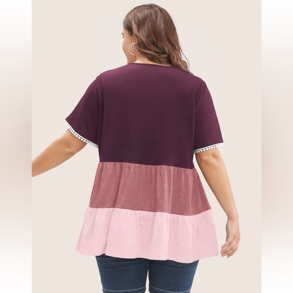 BloomChic Plus Size XL Colorblock Contrast Ruffle Tiered T-shirt us14-16 - Picture 2 of 5